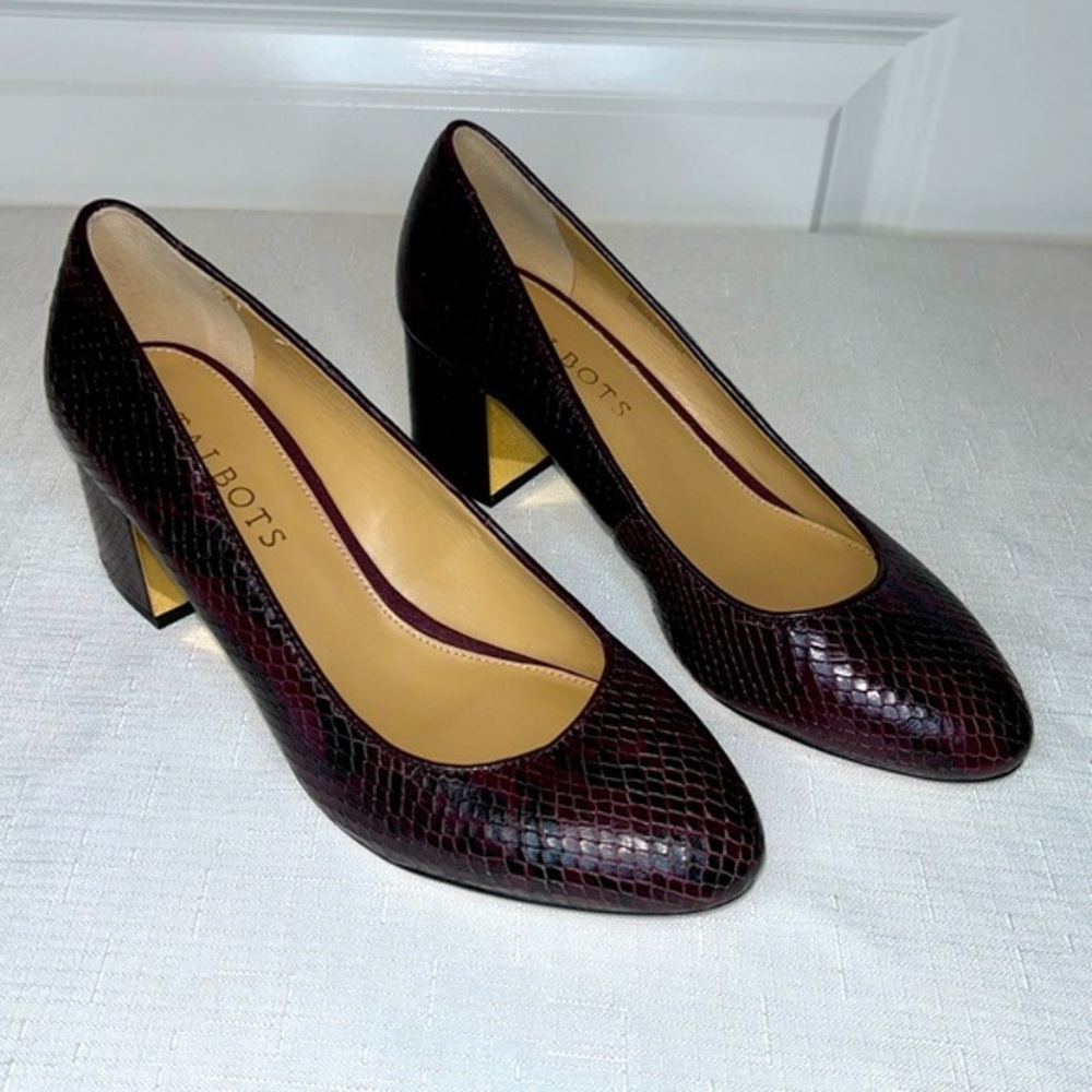 Talbots, Purple Snake Skin Heels Size 6.5 M Chunky Mirrored 2” High
